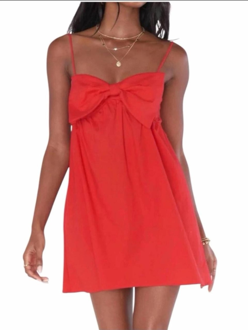 Show Me Your MuMu Red Bow-Front Spaghetti Strap Mini Dress